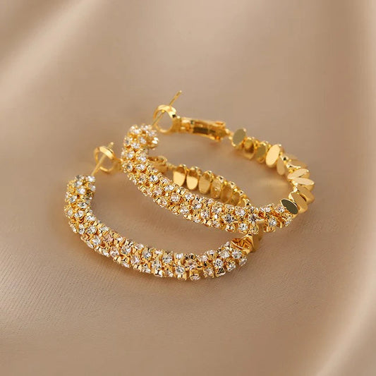 Diamond Hoop earrings(24k gold plated)